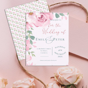 Lámina Invitación de boda con flores rosadas y lindas de 