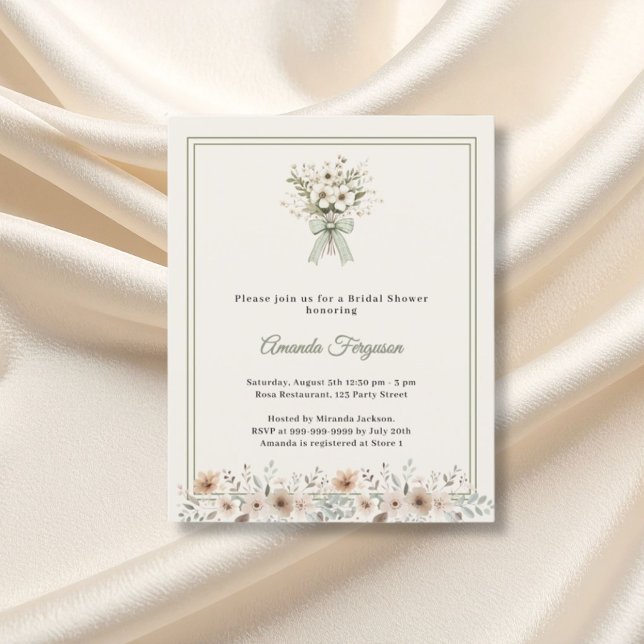 Lámina Invitación de boda con flores verdes marfil (Subido por el creador)