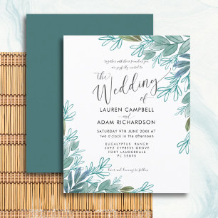 Lámina Invitación de boda con follaje verde esmeralda eco