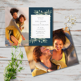Lámina Invitación de boda con foto azul marino económico