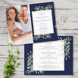 Lámina Invitación de boda con foto azul marino todo en un