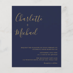 Lámina Invitación de boda con foto azul marino y dorado p