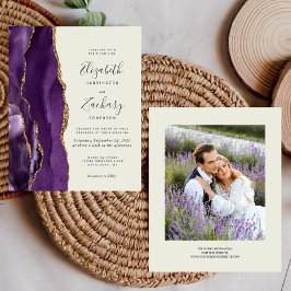 Lámina Invitación de boda con foto de ágata púrpura de pr