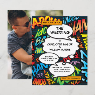 Lámina Invitación de boda con foto de cómic de presupuest