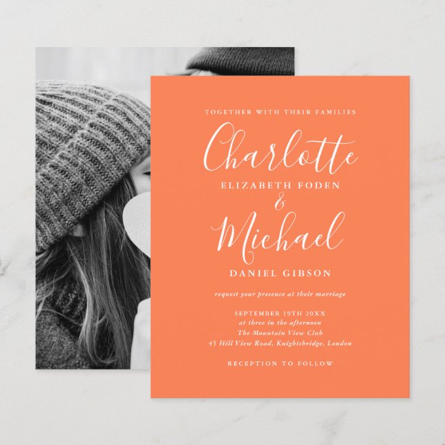 Lámina Invitación de boda con foto de coral de presupuest (Anverso / Reverso)