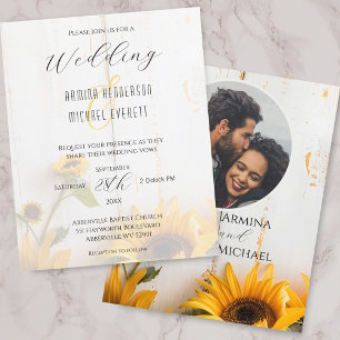 Lámina Invitación de boda con foto de girasol rústico eco