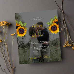 Lámina Invitación de boda con foto de girasoles modernos