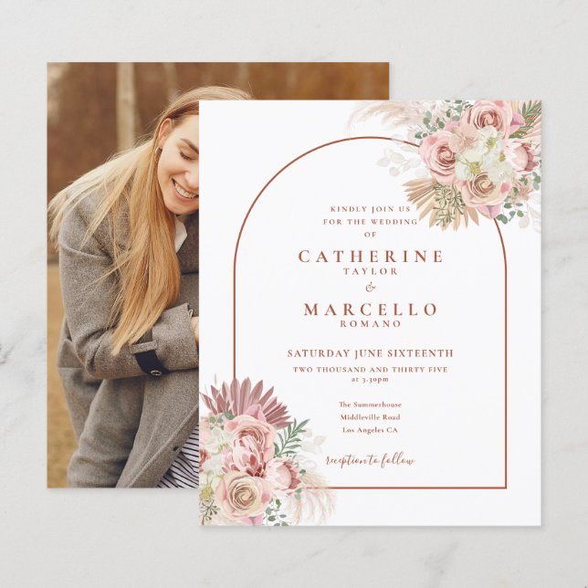 Lámina Invitación de boda con foto de hierba de Pampas ec (Anverso / Reverso)