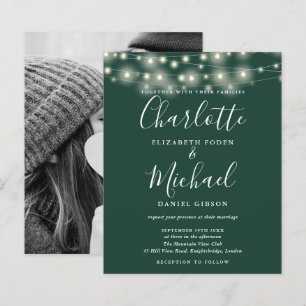 Lámina Invitación de boda con foto de luces esmeralda eco