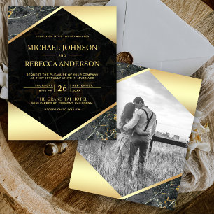 Lámina Invitación de boda con foto de mármol gris presupu