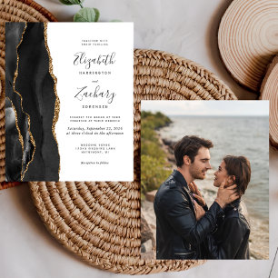 Lámina Invitación de boda con foto de ónix dorado económi