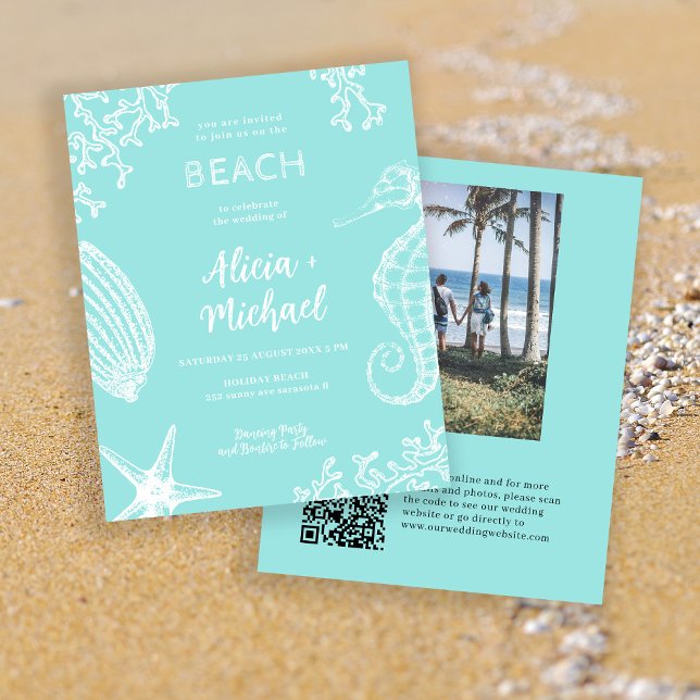 Lámina Invitación de boda con foto de playa con código QR (Subido por el creador)