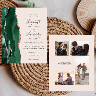 Lámina Invitación de boda con foto de rosa dorada verde p