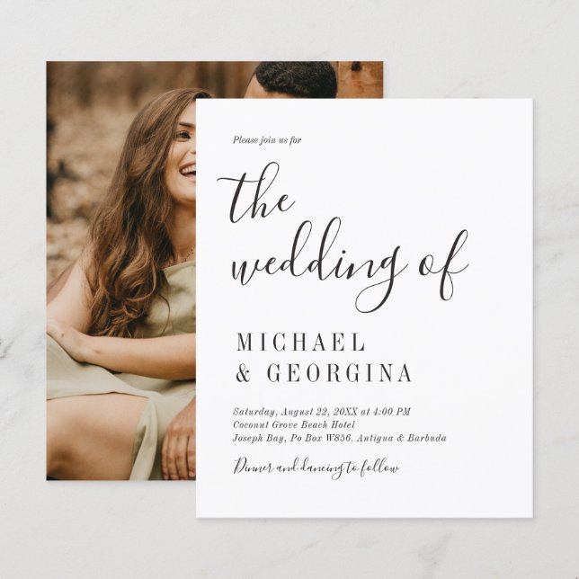 Lámina Invitación de boda con foto en blanco y negro senc (Anverso / Reverso)