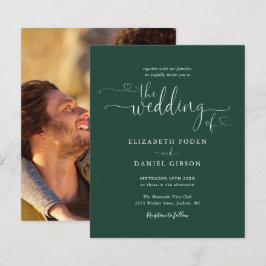 Lámina Invitación de boda con foto en guión esmeralda eco