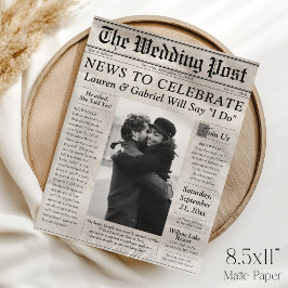 Lámina Invitación de Boda con Foto en Papel de Periódico 