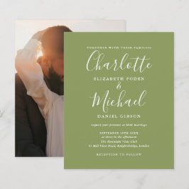 Lámina Invitación de boda con foto en verde musgo económi