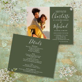 Lámina Invitación de boda con foto en verde oliva Presupu