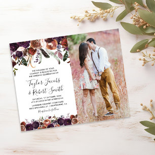 Lámina Invitación de boda con foto floral de ciruela rúst