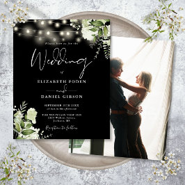 Lámina Invitación de boda con foto floral en blanco y neg