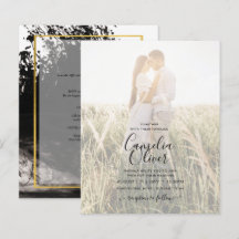 Invitación de boda con foto LeahG Tinta negra dora