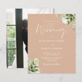 Lámina Invitación de boda con foto marrón claro y vegetac