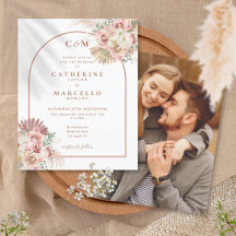 Invitación de boda con foto monograma de hierba de