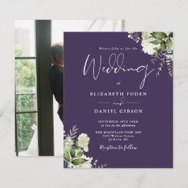 Lámina Invitación de boda con foto morada de vegetación e