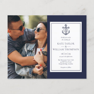 Lámina Invitación de boda con foto náutica azul marino ec