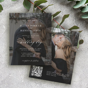 Lámina Invitación de boda con foto negra con código QR ec