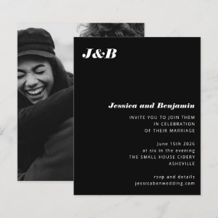 Lámina Invitación de boda con foto negra Monograma Presup