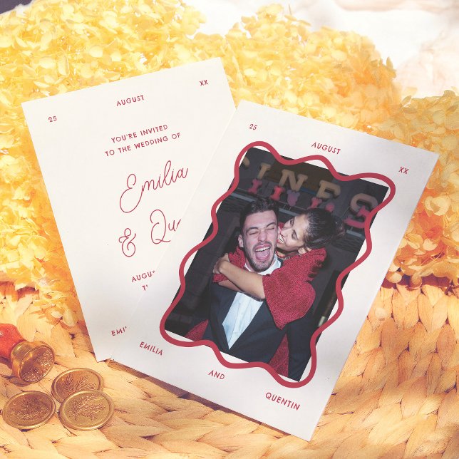 Lámina Invitación de boda con foto retro de marco ondulad (Subido por el creador)