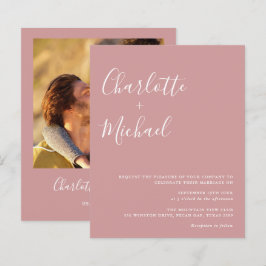 Lámina Invitación de boda con foto rosa polvorienta con g