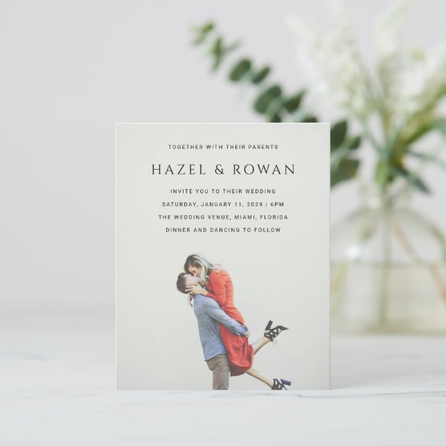 Lámina Invitación de boda con foto simple moderna (Anverso de pie)