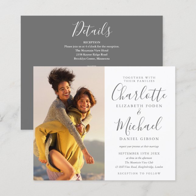 Lámina Invitación de boda con foto todo en uno Presupuest (Anverso / Reverso)