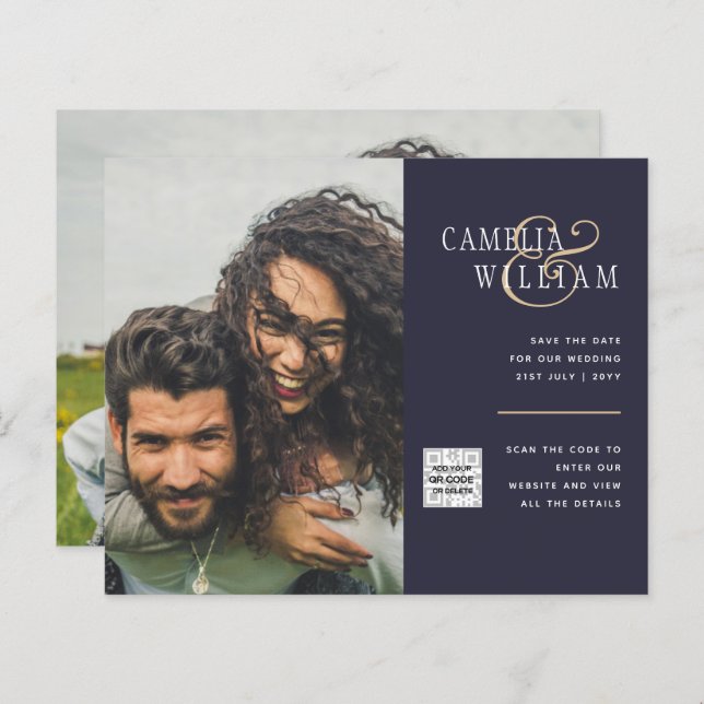 Lámina Invitación de boda con foto y código QR para guard (Anverso / Reverso)