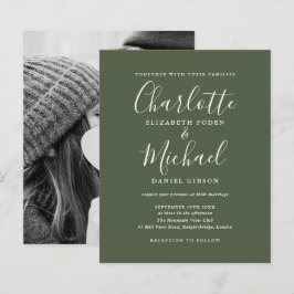 Lámina Invitación de boda con foto y escritura en verde o
