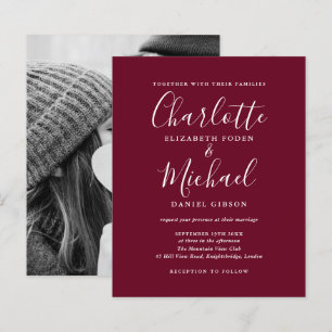 Lámina Invitación de boda con foto y guión de Burdeos eco