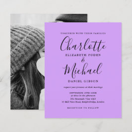 Lámina Invitación de boda con foto y guión de lila presup