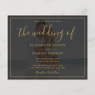 Lámina Invitación de boda con foto y guión dorado económi