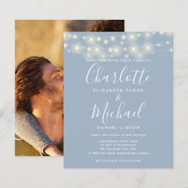 Lámina Invitación de boda con foto y luces azules polvori