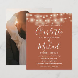 Lámina Invitación de boda con foto y luces de terracota e