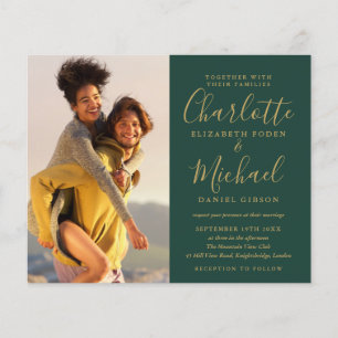 Lámina Invitación de boda con fotos verdes y doradas econ