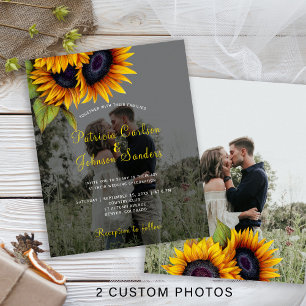 Lámina Invitación de boda con girasol de 2 fotos con pres