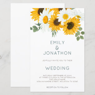 Lámina Invitación de Boda con Girasoles Rústicos Boho Eco