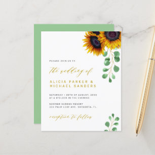 Lámina Invitación de boda con girasoles y eucalipto econó