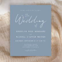 Invitación de boda con guión azul polvoriento mini