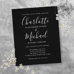Lámina Invitación de boda con guión blanco y negro económ