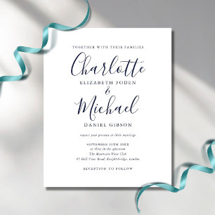 Lámina Invitación de boda con guión chic azul marino econ