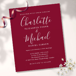 Lámina Invitación de boda con guión Chic Burgundy económi